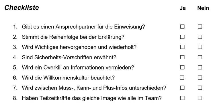 Alt-Text: Eine Checkliste mit acht Fragen zur Bewertung der Energieeffizienz von Gebäudetechniksystemen, illustriert mit „Ja“ und „Nein“ Auswahlkästchen, auf Deutsch.
