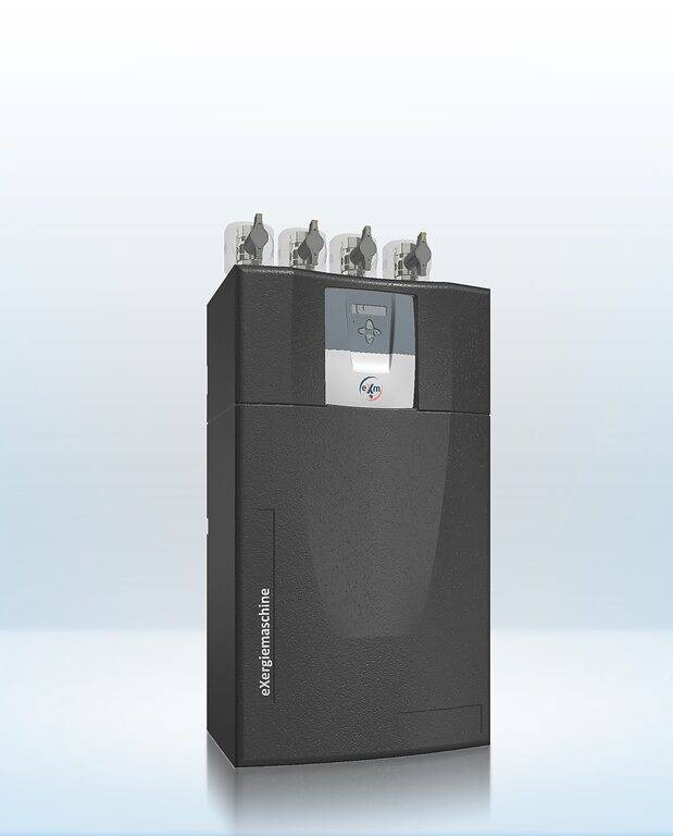 Alt-Text: „Smartes Heizungsmanagementgerät mit digitalem Display und drei Bedienknöpfen zur Integration in moderne Gebäudeleittechniksysteme.