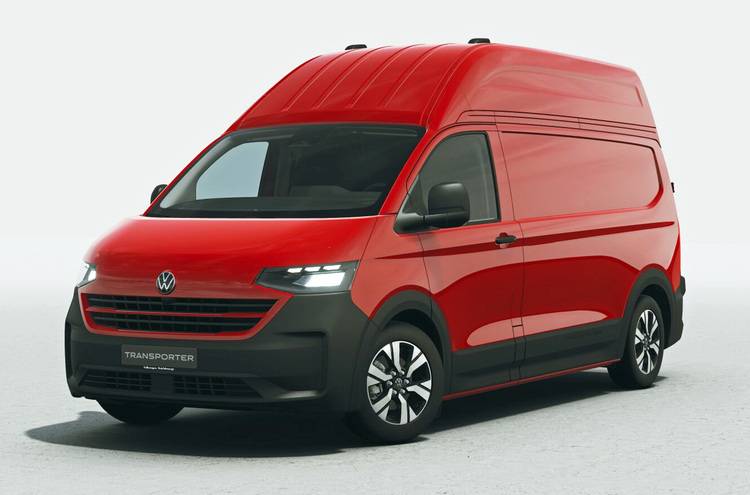 ALT-Text: „Nutzfahrzeug für den Einsatz in der Gebäudetechnik: Roter Volkswagen Transporter mit schwarzer Akzentuierung, ideal für SHK-Betriebe und Facility Manager bei Installation und Wartung von Heizungs-, Sanitär- und Klimatechnik.