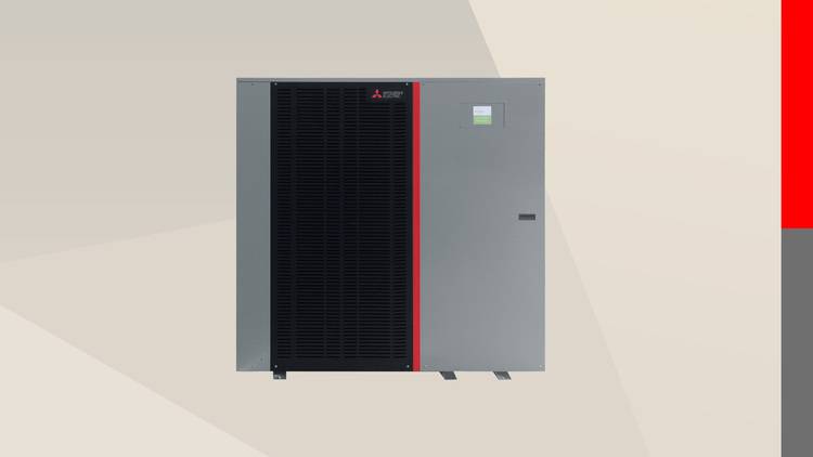 ALT-Text: „Moderne, bodenstehende Heizungs-Wärmepumpe mit digitalem Display – effiziente Energielösung für Gebäudetechnikfachleute“.