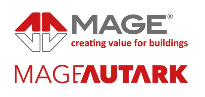 „Firmenlogo von MAGE mit dem Slogan ‚Wertschöpfung für Gebäude‘ und der Marke ‚MAGE AUTARK‘, spezialisiert auf innovative Gebäudetechniklösungen im Bereich Energieeffizienz und erneuerbare Energien.