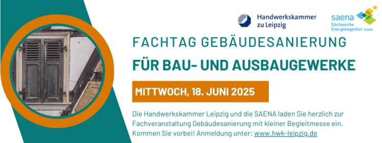 Alt-Text-Vorschlag: „Banner zur Fachveranstaltung Gebäudesanierung mit Foto eines alten Holzfensters und eingeblendeten Veranstaltungsdetails auf Deutsch; Fokus auf Energieeffizienz und moderne Sanierungslösungen für Entscheider in der Gebäudetechnik.