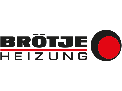 Brötje Heizung Logo: Schwarzer Schriftzug, ergänzt durch markantes rotes und schwarzes Kreiselement - Symbol für innovative Heiztechniklösungen.