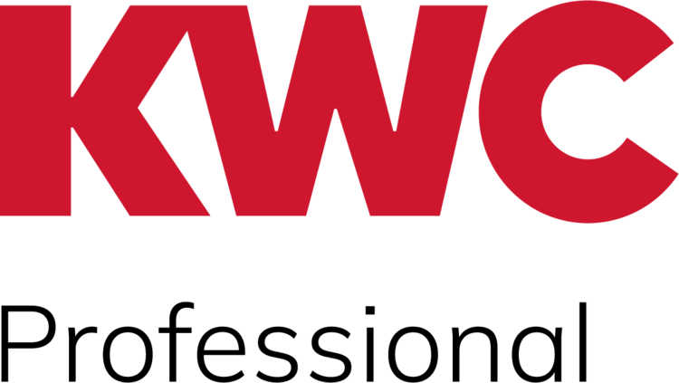 Logo von KWC Professional: "KWC" in roten Großbuchstaben über dem Wort "Professional" in Schwarz - Hersteller für Armaturen und Gebäudetechnik-Lösungen.