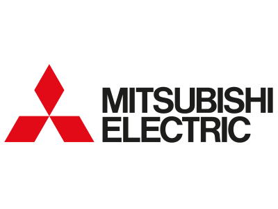 Mitsubishi Electric Logo: Drei rote Rauten und schwarzer Schriftzug, Hersteller für Klima-, Heizungs- und Gebäudetechniklösungen.
