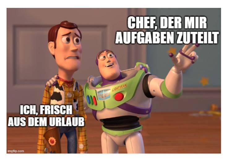 Gerne! Hier ist ein optimierter, themenrelevanter ALT-Text für das besagte Bild, angepasst an das Fachportal und die Zielgruppe: ALT-Text: Zwei animierte Figuren symbolisieren Fachkräfte in der Gebäudetechnik; eine wirkt besorgt, während die andere entschlossen nach vorne zeigt - dazu ein deutscher Text, der humorvoll den Wiedereinstieg ins Arbeitsleben nach dem Urlaub in der SHK-Branche thematisiert. Wenn du möchtest, kann ich den Text auch noch spezifischer auf einzelne Gewerke oder Anwendungsfälle zuschneiden - gib gern Bescheid.