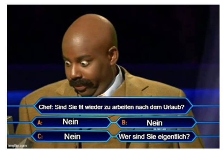 Optimierter ALT-Text: "Ein Fachmann aus der Gebäudetechnik steht ratlos vor einer interaktiven Quizwand mit Fragen zu deutschen Normen und Richtlinien im Bereich Heizung, Lüftung und Sanitär.