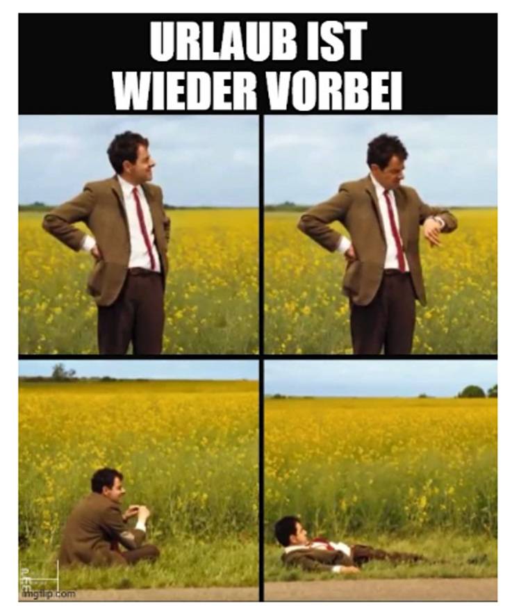 Optimierter ALT-Text: "Geschäftsmann im Anzug steht auf einem gelben Feld und blickt nachdenklich; symbolisiert den Arbeitsalltag in der Gebäudetechnik-Branche nach der Urlaubszeit.