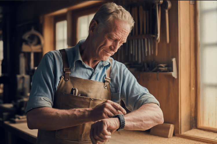 Gerne! Hier ist ein optimierter ALT-Text, der auf die Bedürfnisse der Zielgruppe und den fachlichen Kontext eingeht: ALT-Text: "Erfahrener SHK-Fachhandwerker prüft Arbeitsaufträge auf seiner Smartwatch in einer modern ausgestatteten Werkstatt; Symbol für digitale Vernetzung und Effizienzsteigerung im Gebäudetechnik-Handwerk." Dieser ALT-Text benennt nicht nur das sichtbare Motiv, sondern ordnet es dem Themenkontext zu - Digitalisierung im Handwerk und moderne Arbeitsprozesse in der Gebäudetechnik, wie sie für Entscheider und Fachkräfte relevant sind.