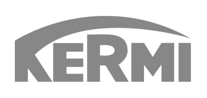 Kermi Unternehmenslogo in grau, stilisierte geschwungene Linie über dem Schriftzug - Hersteller für innovative Heizungs- und Raumklimalösungen.
