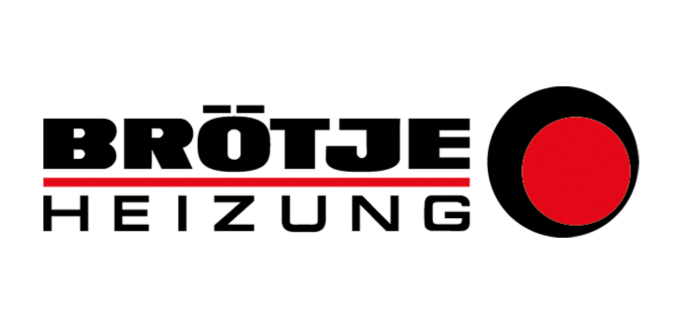 Logo von Brötje Heizung: Firmenname in schwarzer Schrift, rechts daneben der markante rote und schwarze Kreis als typisches Markenzeichen des Heiztechnikherstellers.