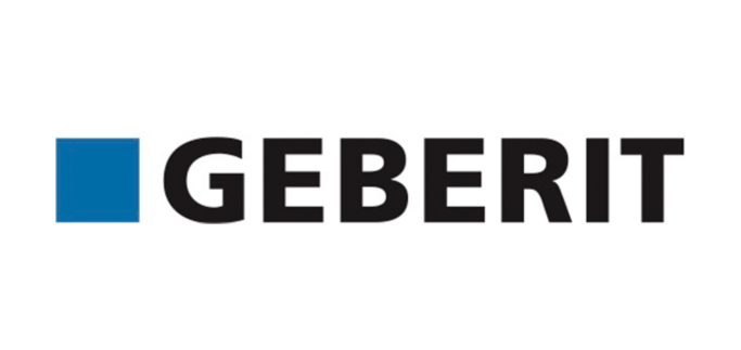 Geberit Logo: blaues Quadrat mit Schriftzug "GEBERIT" - führender Anbieter für Sanitärsysteme und Badlösungen in der Gebäudetechnik.