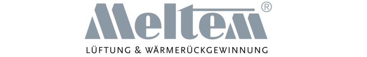 Meltem-Firmenlogo, darunter der Slogan „LÜFTUNG & WÄRMERÜCKGEWINNUNG“, relevant für Gebäudetechnik und Raumluftsysteme.