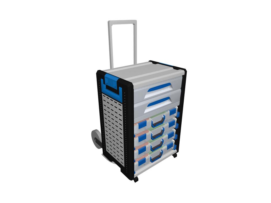 Fahrbare Werkbänke, Arbeitsstationen und Stauboxen im Komplettset Fahrbare Werkbänke, Arbeitsstationen und Stauboxen im Komplettset