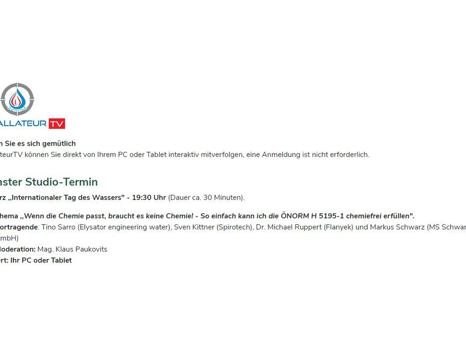 Live-Video zur Heizungswasseraufbereitung Live-Video zur Heizungswasseraufbereitung