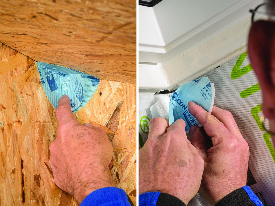 Pro clima: Selbstklebendes Patch für Dichtheit in Winkeln Pro clima: Selbstklebendes Patch für Dichtheit in Winkeln