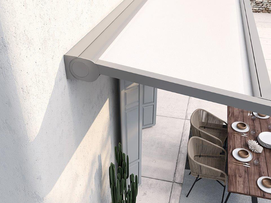 KE Outdoor Design: Pergola-Markise Hydra mit aufrollbarem Dach-Tuch KE Outdoor Design: Pergola-Markise Hydra mit aufrollbarem Dach-Tuch
