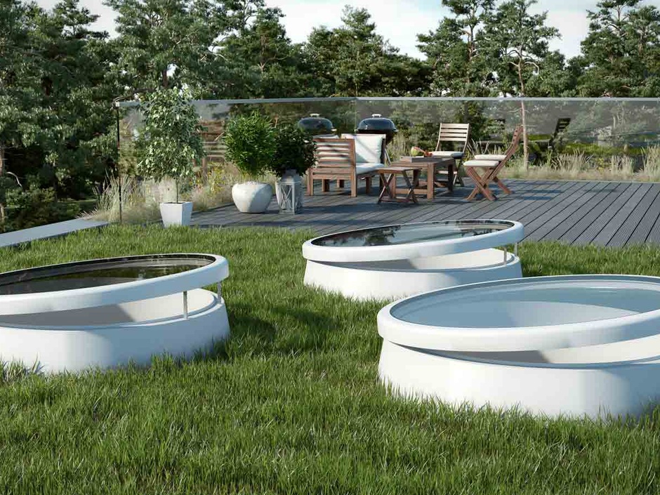 Runde Flachdachfenster lüften mit verdecktem Antrieb Runde Flachdachfenster lüften mit verdecktem Antrieb