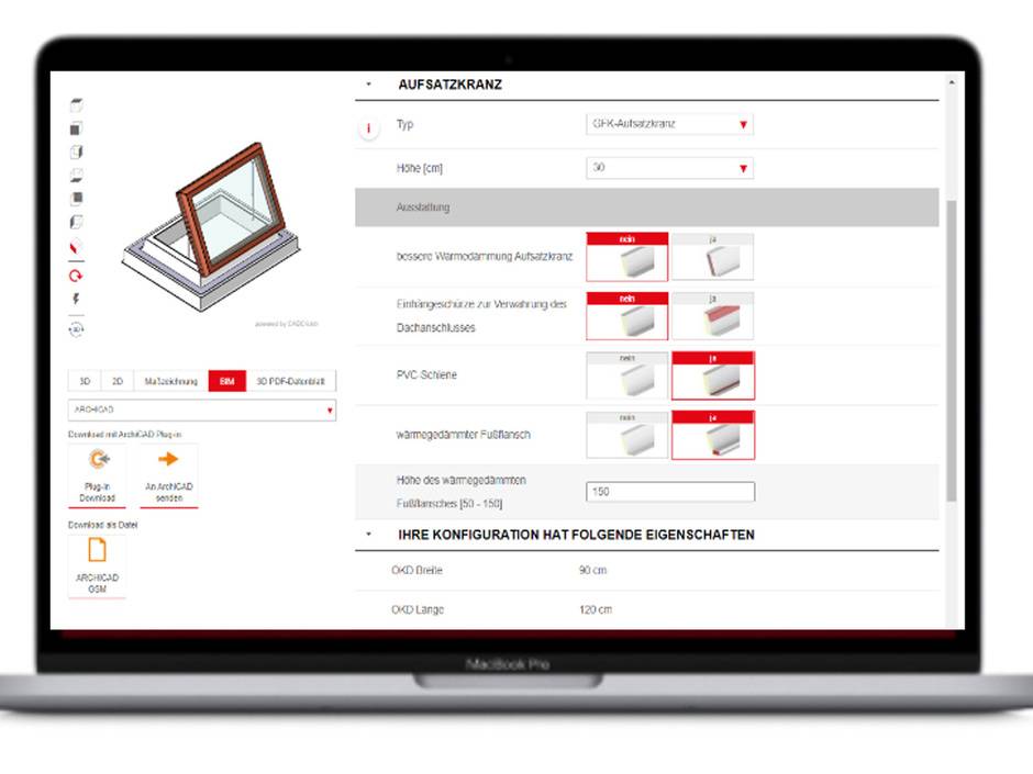 Konfigurator für Flachdachfenster, Lichtkuppeln und Flachdachausstiege