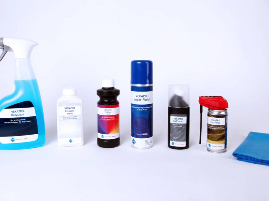 VEKA: Reinigungs- und Pflegesortiment für Kunststofffenster VEKA: Reinigungs- und Pflegesortiment für Kunststofffenster