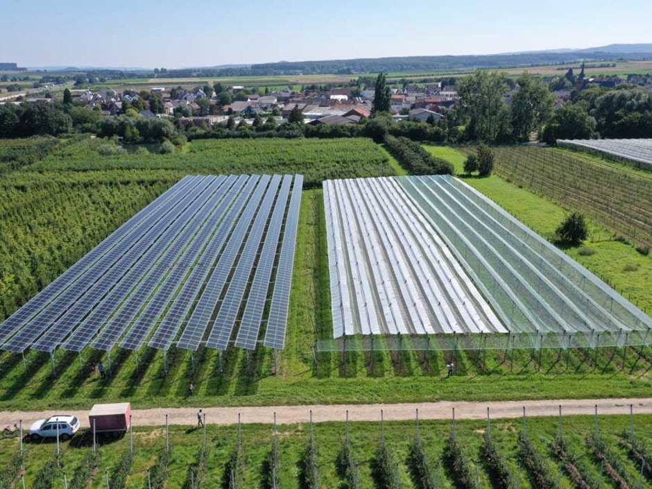 Luftbild einer Agri-PV-Anlage