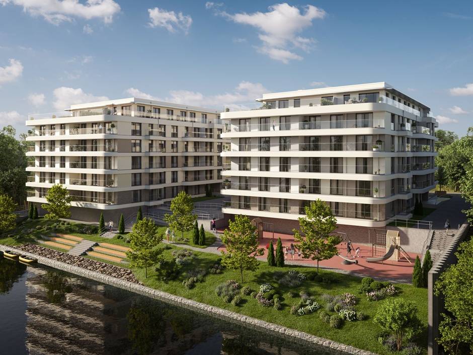 Zum Zeitpunkt der Machbarkeitsstudie gab es für das Werftquartier am Rhein lediglich eine grobe Planung von sieben Mehrfamilienhäusern, einem Büroturm und einem Hotel.