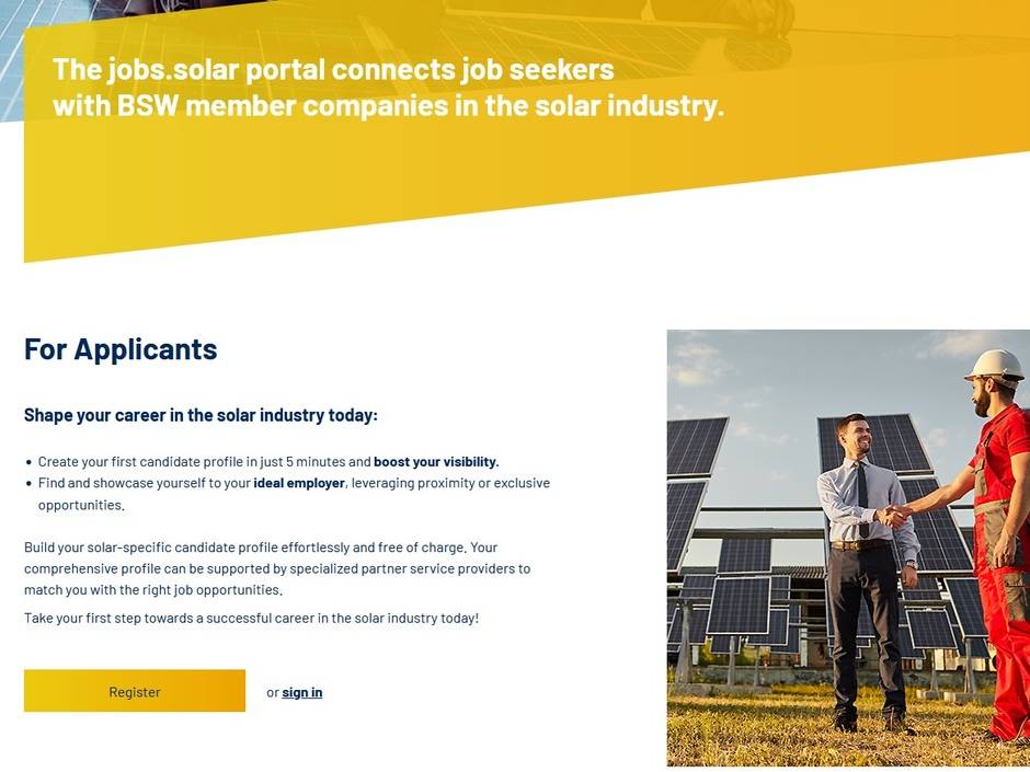 Solarbranche startet Job-Plattform für Vernetzung von Fachkräften und Unternehmen Solarbranche startet Job-Plattform für Vernetzung von Fachkräften und Unternehmen