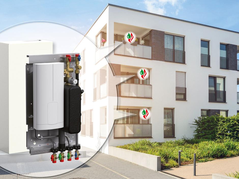 Platzsparender Ersatz für die Gastherme - Kompakte Wohnungsstationen unterstützen die schnelle Wärmewende im Bestand
