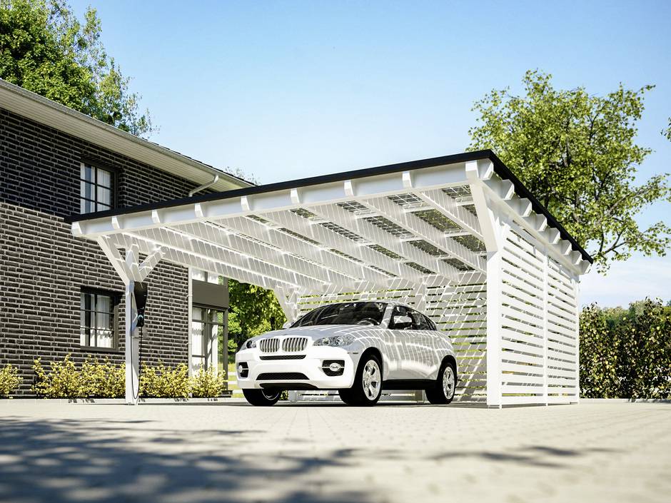 Elegante Solarstromdächer für Carports und Terrassen Elegante Solarstromdächer für Carports und Terrassen