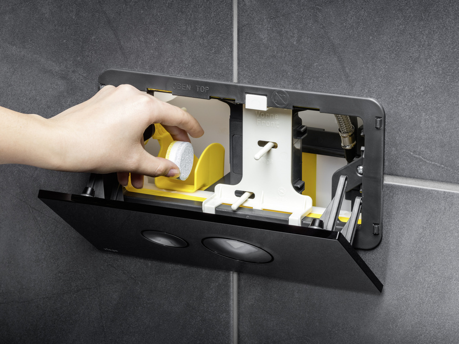 Viega: WC-Einwurfschacht für Reinigungstabs Viega: WC-Einwurfschacht für Reinigungstabs