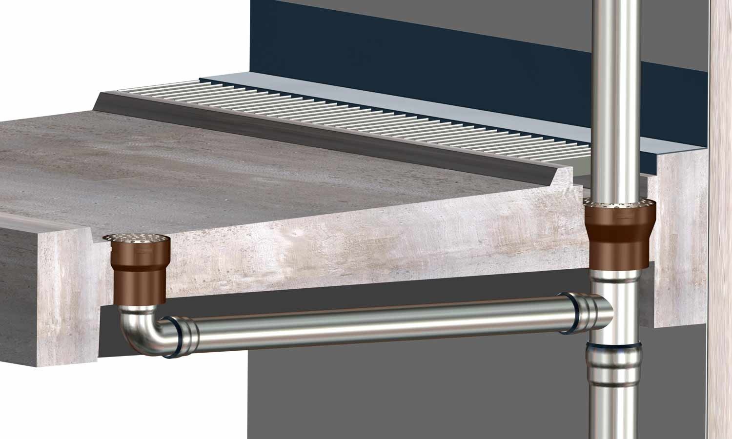LoroXSerien I und IV Spezialabläufe für Balkone mit Betonplatten
