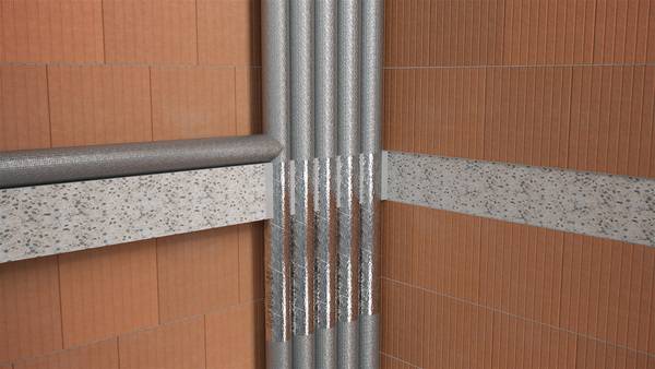 Bei asymmetrischen Abschottungen realisieren Installateure mit den Alpex-Mehrschichtverbundrohren den Brandschutz mit geringem Montageaufwand und niedrigeren Kosten als bei Metallrohren. Bei asymmetrischen Abschottungen realisieren Installateure mit den Alpex-Mehrschichtverbundrohren den Brandschutz mit geringem Montageaufwand und niedrigeren Kosten als bei Metallrohren.