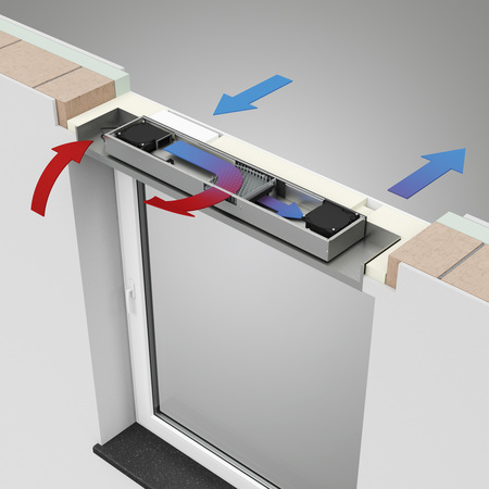 DuoTherm sorgt mit einem integrierten Lüftungssystem im Aufsatzrollladenkasten für einen kontinuierlichen Luftaustausch bei geschlossenen Fenstern.