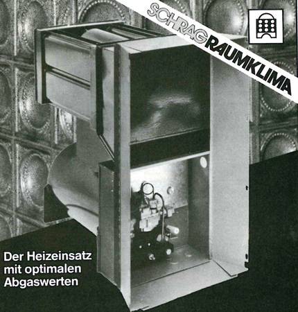Kachelofen-Heizeinsatz Schrag-Allgas-S für Neuanlagen und zum Austausch bei Altanlagen. Findet man heute noch öfters bei Sanierungen.