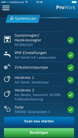 Auf dem Smartphone oder Tablet PC werden die aus dem Buderus Wärmeerzeuger ausgelesenen Daten angezeigt. Auch viele Einstellungen lassen sich bequem ändern.
