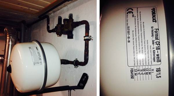 Dieses MAG ist laut Kennzeichnung geeignet für Heizungs-, Solar- und Kühlanlagen. Anscheinend wurde dem Installateur so schwindelig wegen dieser ausgefuchsten Technik, dass er es auch noch als tauglich für eine Trinkwasserinstallation erkannt hat.  Dieses MAG ist laut Kennzeichnung geeignet für Heizungs-, Solar- und Kühlanlagen. Anscheinend wurde dem Installateur so schwindelig wegen dieser ausgefuchsten Technik, dass er es auch noch als tauglich für eine Trinkwasserinstallation erkannt hat.