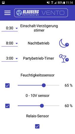 Neben dem Regenerationsbetrieb gibt es eine Nacht- sowie eine Party-Schaltung. Die verschiedenen Modi können individuell gesteuert werden. Eine stufenlose Regelung ermöglicht es, die Lüftung individuell anzupassen.