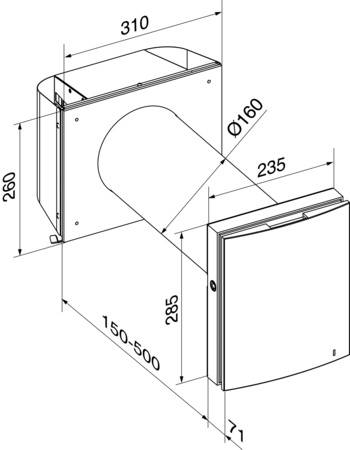 Die Version A50-1 S W eignet sich für geringere Wandstärken unter 150mm. Die Version A50-1 S W eignet sich für geringere Wandstärken unter 150mm.