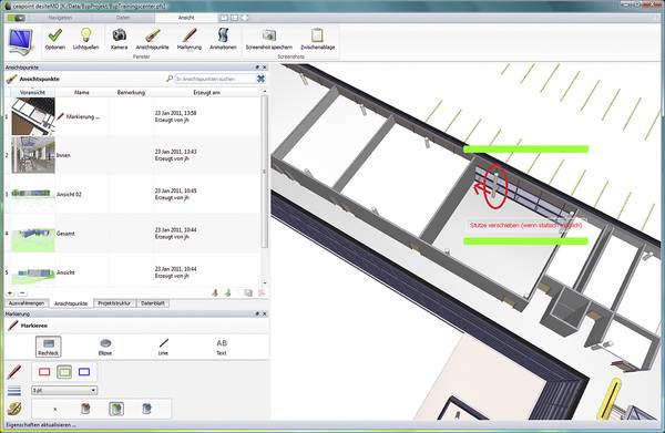 Markierte Fehler und Kollisionspunkte können inklusive Screenshot an die jeweils zuständigen Projektpartner als Arbeitsanweisung versendet werden.