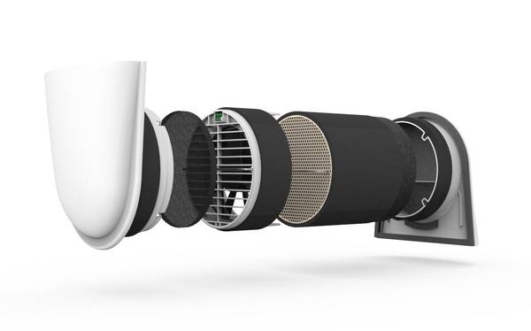 Dank dem Einbau-Montagestein kann das dezentrale Lüftungsgerät, hier der SmartFan S von getAir, ohne Kernbohrung installiert werden. So werden Zeit und Kosten gespart.