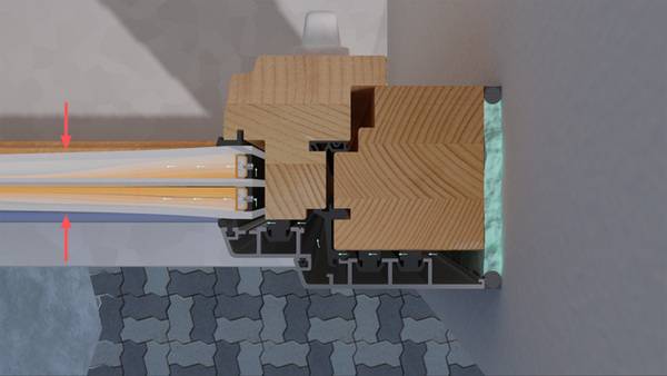 ... Bei sinkenden Temperaturen verringert sich das Gasvolumen und die Scheiben wölben sich nach innen. Hier sorgt der Swisspacer Air für einen langsamen Druckausgleich und verhindert eine Beschädigung des Isolierglases. 