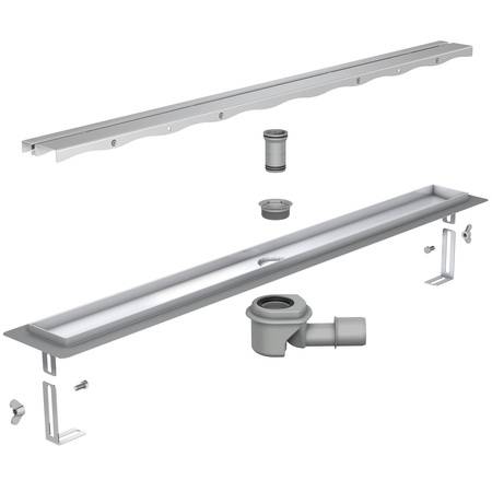 Die Design-Duschrinne ACO ShowerDrain M aus Edelstahl ist ein modulares Baukastensystem, das einen Rinnenkörper aus Edelstahl, Ablaufkörper, Designrost und Zubehör umfasst.