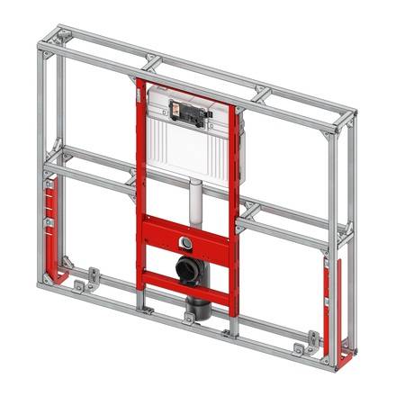 Bild 5: Frei stehende Vorwandinstallationen müssen zusätzlich mit einem speziellen Teceprofil-Stützfuß versehen werden. Bild 5: Frei stehende Vorwandinstallationen müssen zusätzlich mit einem speziellen Teceprofil-Stützfuß versehen werden.