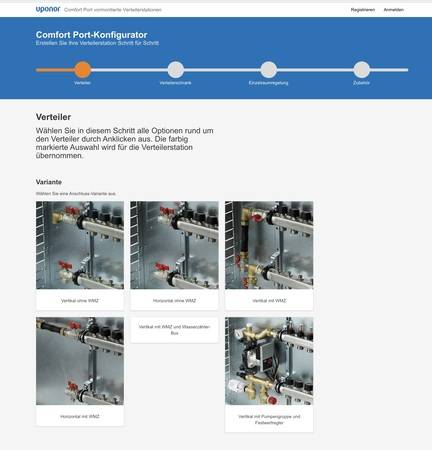 Mit nur wenigen Klicks werden der Verteiler, der Verteilerschrank, die Regelung und das Zubehör für die vormontierten Verteilerstationen ausgewählt