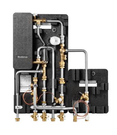 Die neue Buderus Wohnungsstation Logamax kompakt WS160, bestehend aus Basismodul und Modul für einen gemischten Heizkreis. Die neue Buderus Wohnungsstation Logamax kompakt WS160, bestehend aus Basismodul und Modul für einen gemischten Heizkreis.
