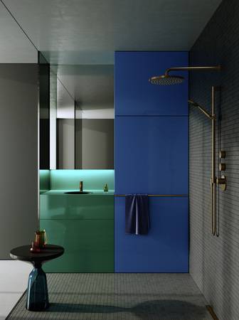 „Urban Mythology“ – Dunkle, ruhige Nuancen von Blau und Grün vermitteln ein Gefühl von Stille und Eleganz.