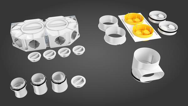 Optionales Zubehör aus dem profi-air Sortiment von FRÄNKISCHE, wie das Betonschalungsset DN160, stellt die Installation des profi-air Flachverteilers 6-fach bei jeder Gegebenheit sicher.