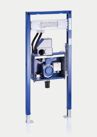 Alle Befestigungspunkte für Waschtisch, Unterschrank und Wandarmatur sind im Montageelement vorgegeben. So sitzt alles genau dort, wo es hingehört, und kann dank technischer Details feinjustiert werden.