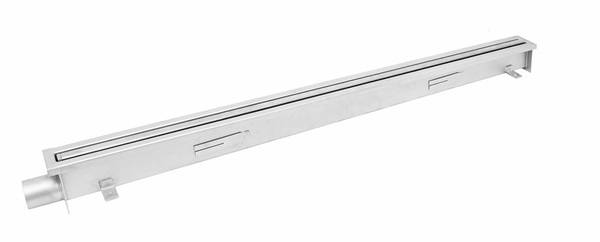 Das integrierte Rinnengefälle der Linienentwässerung CLArin S15 mit Sichtstegrahmen sichert die schnellere Wasser- und Schmutzabfuhr. Über den Ablaufstutzen wird das Wasser in den Bodenablauf geleitet. 