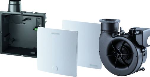 Das neue Einzelraumlüftungssystem ZEWO ER-EC ist ein übersichtliches System mit wenigen Komponenten. Es besteht aus einer Abdeckung, einem Ventilatoreinsatz und einem Unterputzkasten. 